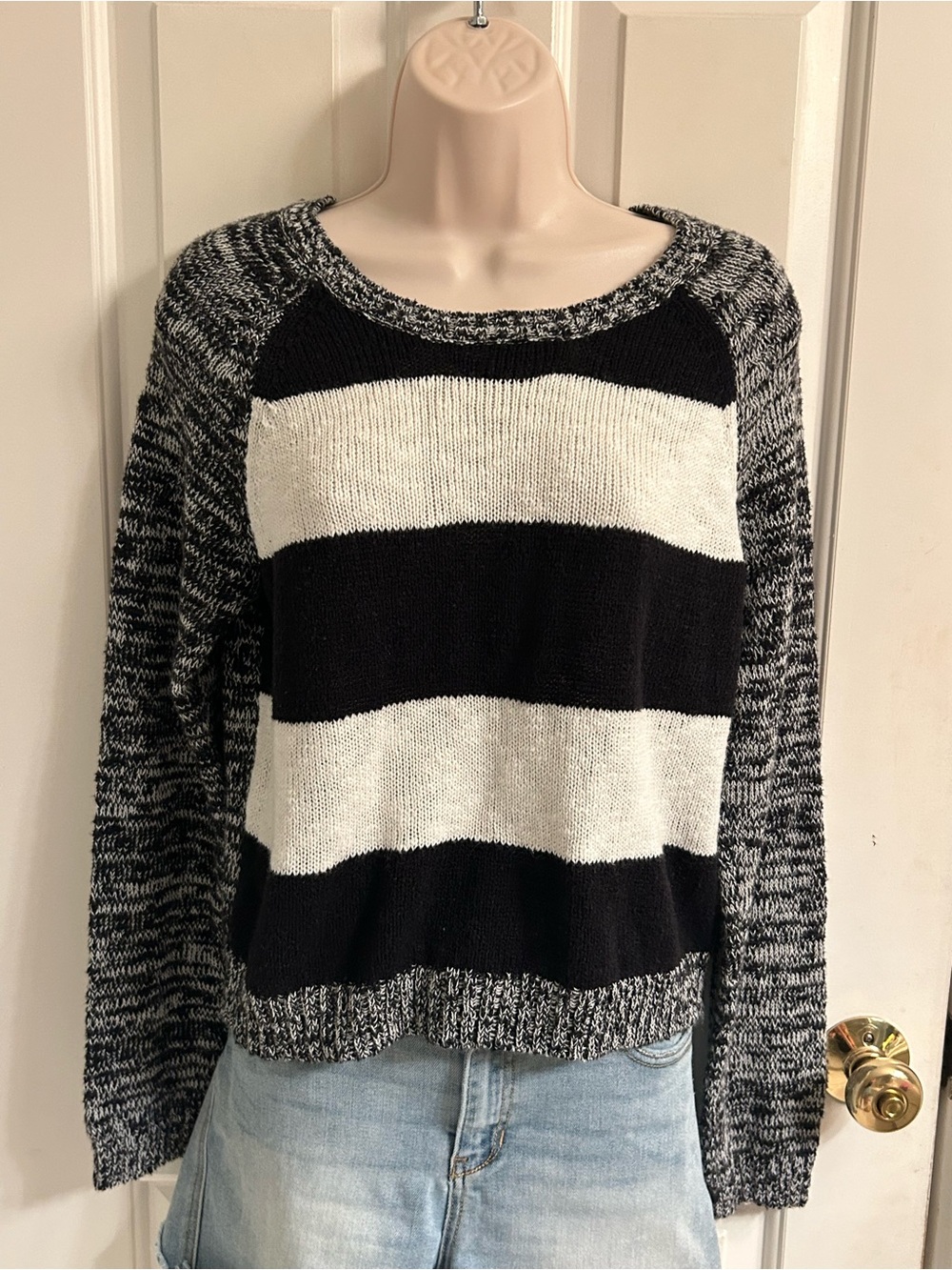 Women’s SO Black & White Wide-Stripe Crewneck Sweater